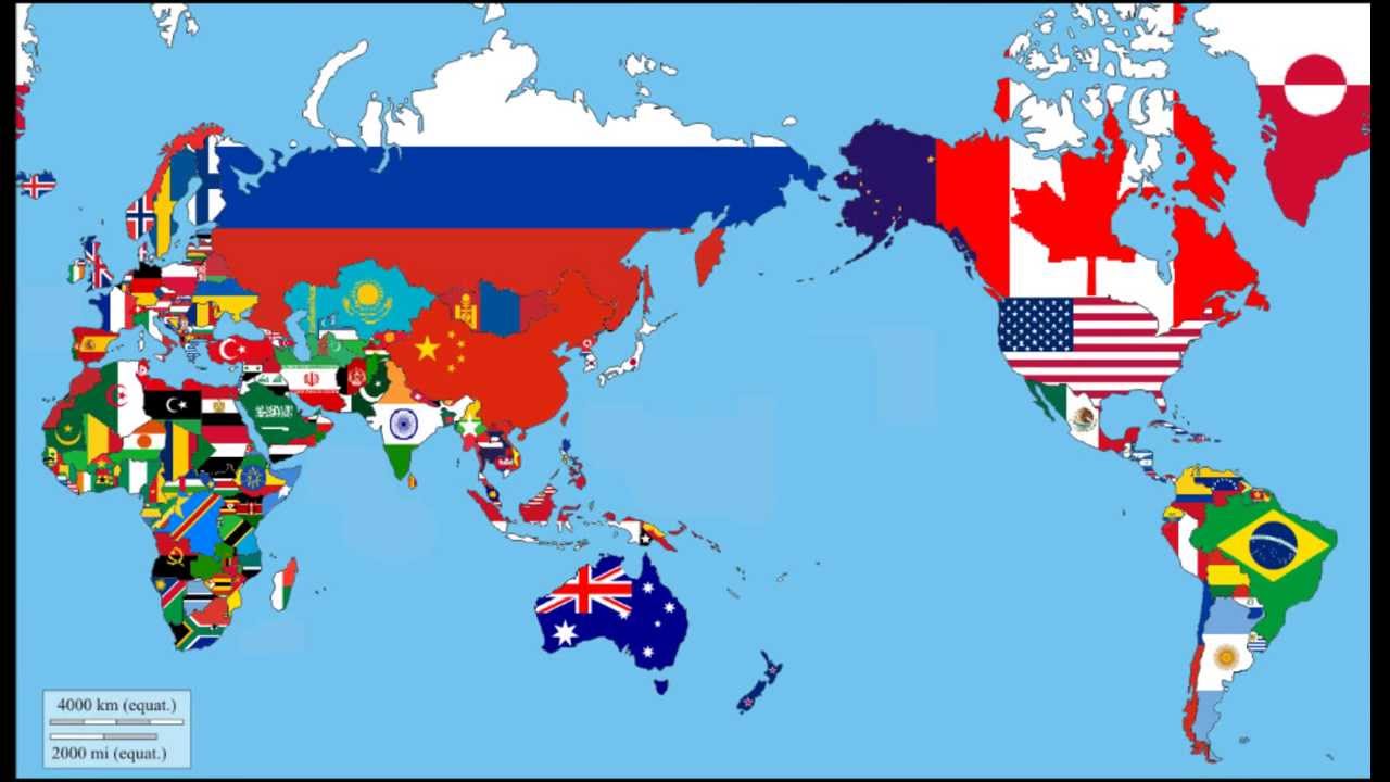 Тотальные страны. Карта с флагами.