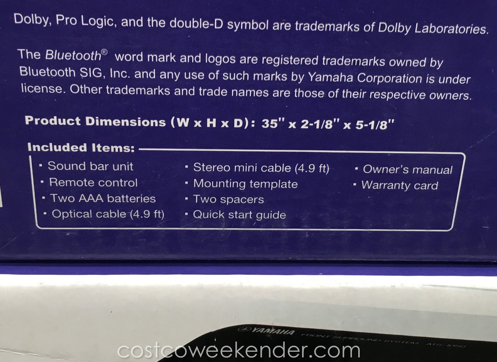 Yamaha ATS1050 Soundbar with Dual Builtin Subwoofers Costco Weekender