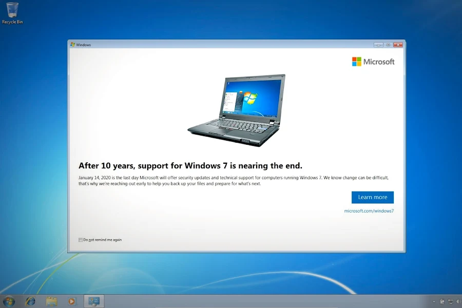 Microsoft Windows 7 users start receiving notifications for end of support