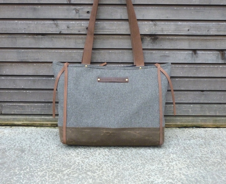 treesizeverse: Wool tote bag with waxed leather handles, straps, and a ...