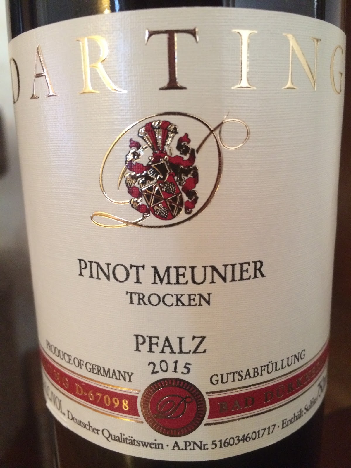The Passionate Foodie: 2015 Darting Pinot Meunier: A German Delight