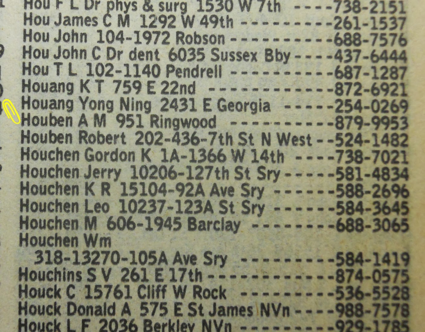 House of Houben Looking in old telephone directories...