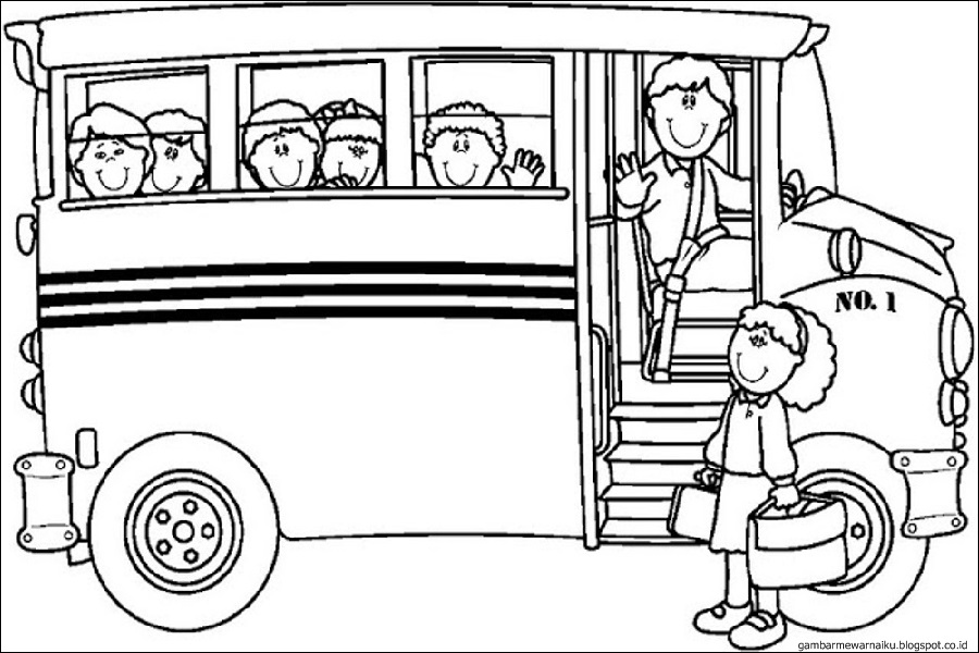 Gambar Mewarnai Bis Sekolah Gambar Mewarnai