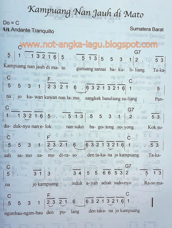 Not Angka Kampuang Nan Jauh di Mato - Kumpulan Not Angka Lagu