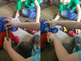 Children demonstrate grasping and twisting using play tools