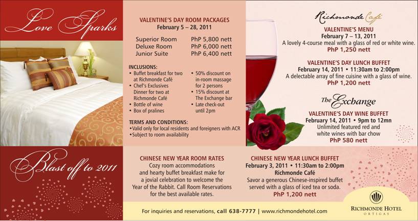 Manila Life A Valentines Date At Richmonde Hotel Ortigas The Richmonde Café And Exchange Bar Are Located At 2nd Floor Of Hotel 21 San Miguel Avenue Ortigas Center Pasig City