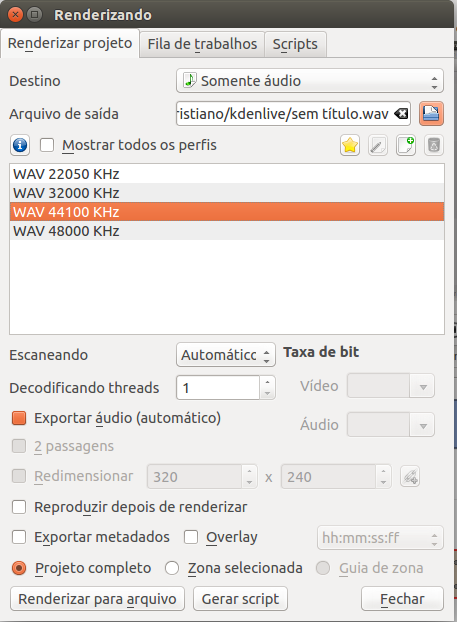 Renderizando somente audio Kdenlive