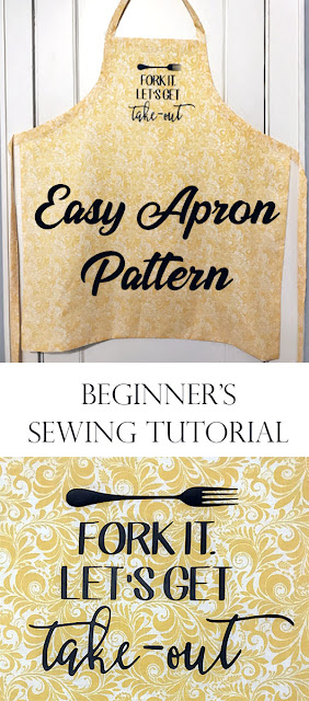 "Fork It, Let's Get Takeout" Reversible Apron.  A great starter project for a brand new sewist.   If you are still intimidated by your sewing machine, this project is great for beginners. 
