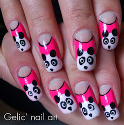 panda pink funky french nail