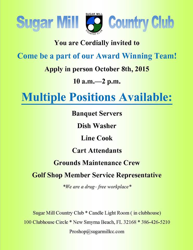 New Smyrna Beach Jobs Sugar Mill Country Club
