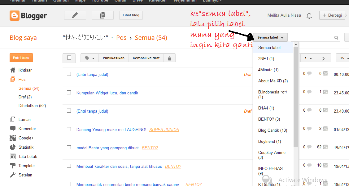meilitaaneverywhere Cara mengganti nama label di Blog