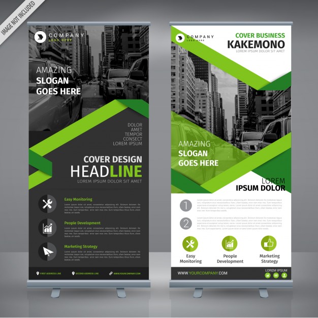 Grey and green double roll up design Free Vector