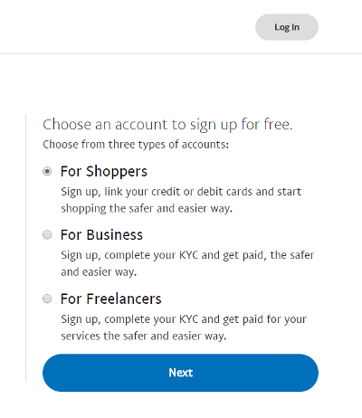 Step 2 Choose the account type