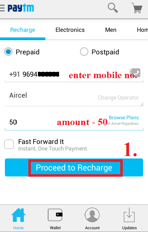 how to recharge mobile with paytm app