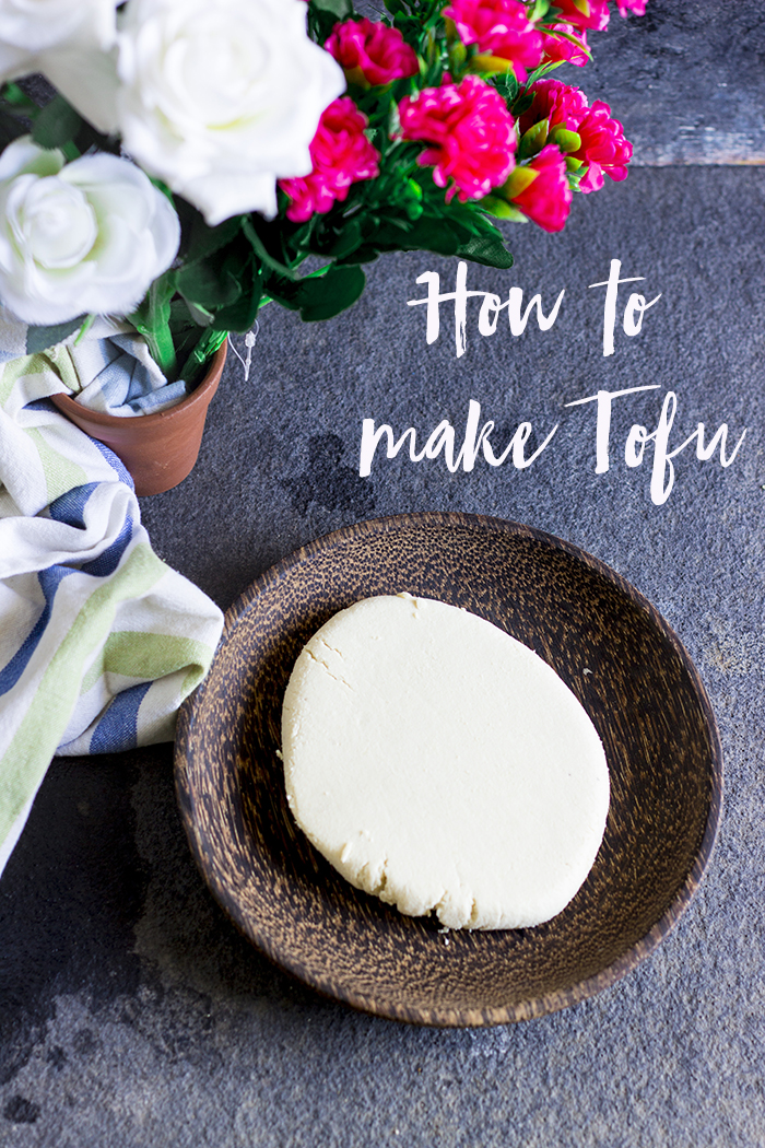 homemade fresh tofu made from soy milk and lime juice