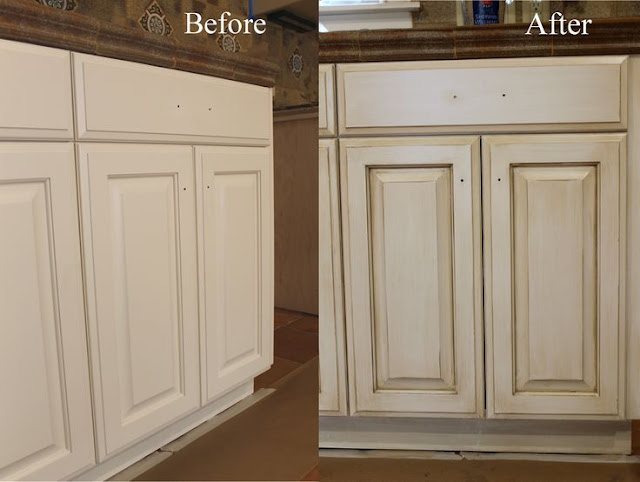 antique white cabinets before and after glazing
