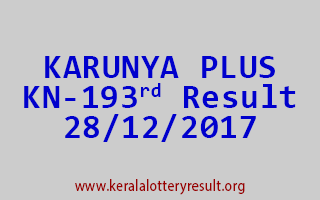 KARUNYA PLUS Lottery KN 193 Results 28-12-2017
