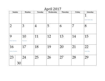 April 2017 calendar, April 2017 printable calendar, April 2017 calendar printable, April calendar 2017, April 2017 calendar with holidays, April 2017 blank calendar