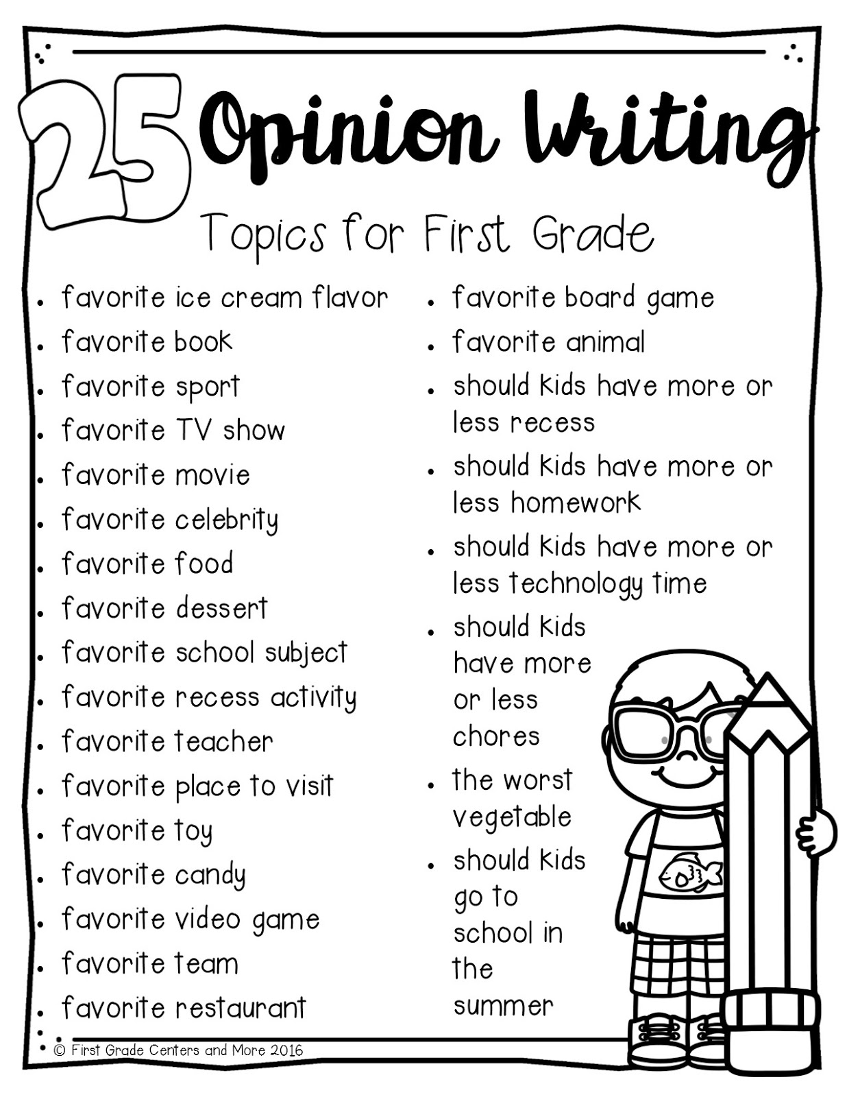 First Grade Writing Prompts – 8 Free Printable Pages