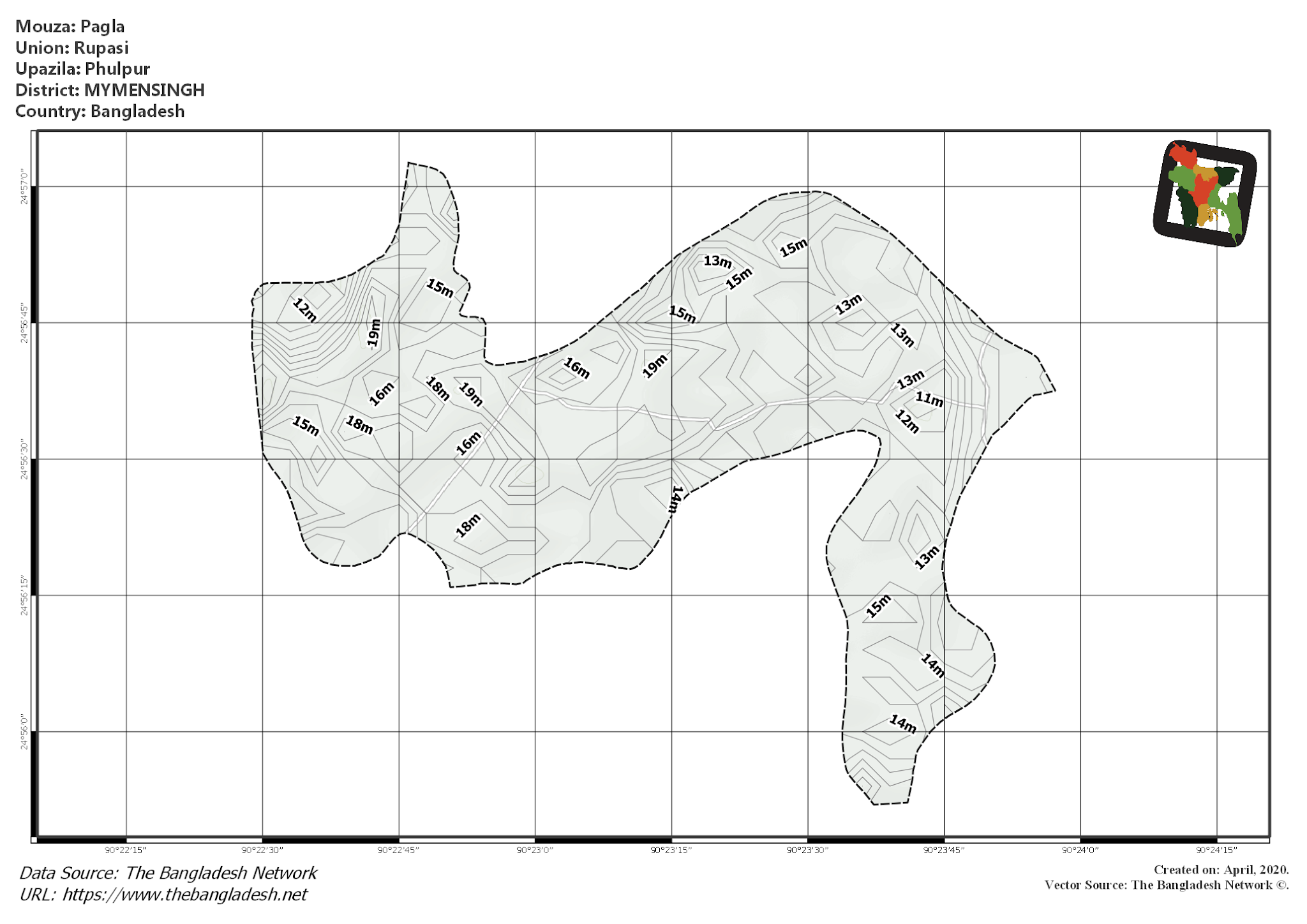 Map of Pagla Mouza of Phulpur Upazila, MYMENSINGH, Bangladesh.