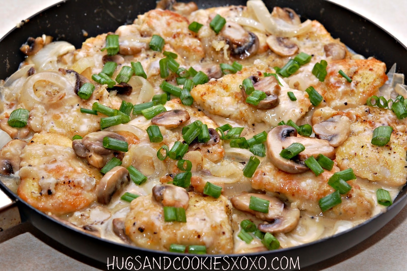 CHICKEN WITH MUSHROOM & ONIONS IN AN ASIAGO CREAM SAUCE...LIGHTENED UP