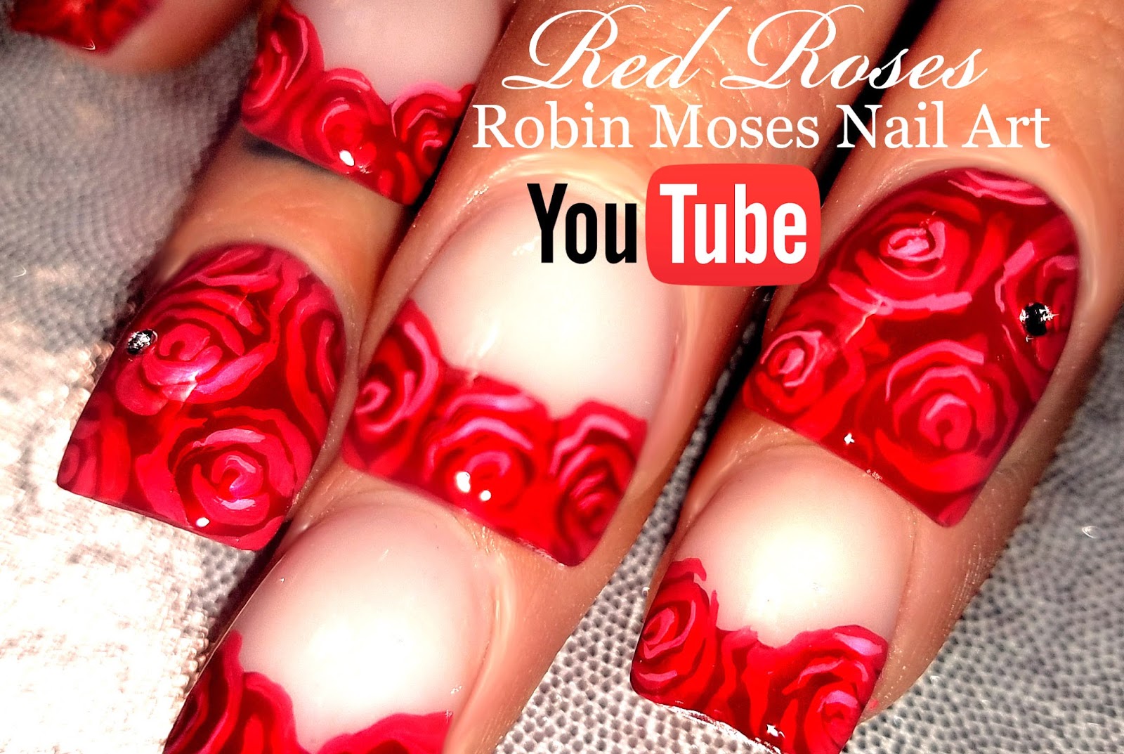 Nail Art by Robin Moses DIY Easy Red Rose Nails Romantic Roses Nail Art Design Tutorial