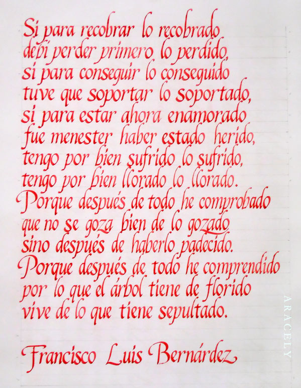caligrafia cancilleresca poema rojo
