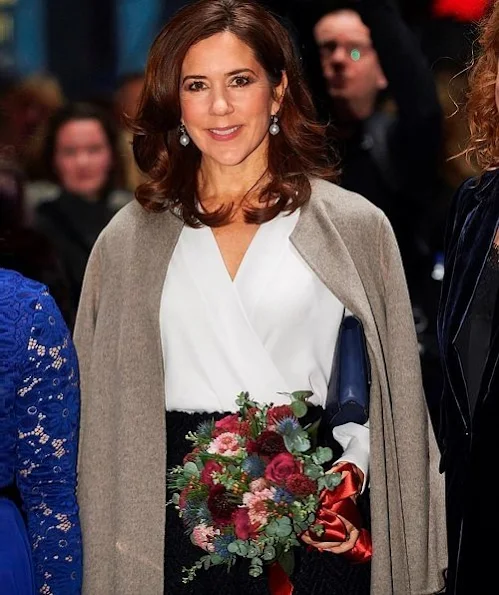 Crown Princess Mary wore Joseph double cashmere Oslo coat, Mary wore Rupert Sanderson Pinka embellished pebble satin pumps