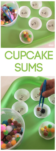 Mathematical concepts and sums can be hard for some learners. This cupcake math uses manipulatives to practicing addition not only more fun, but make sense to pre-k and kindergarten age children. Hands-on learning activities like this cupcake math game are not only fun, but work on fine motor skills AND mathematical concepts! Use these Addition Activity for Kindergarten for an educational math game.