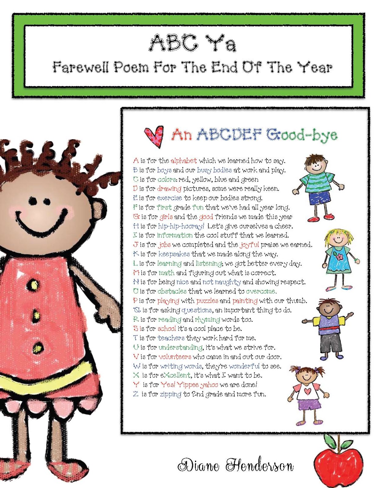 End Of The Year Poem For Pk 1st Grade Classroom Freebies
