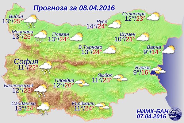 Времето на 8 април, Петък 2016 Времето на 8 април, Петък 2016