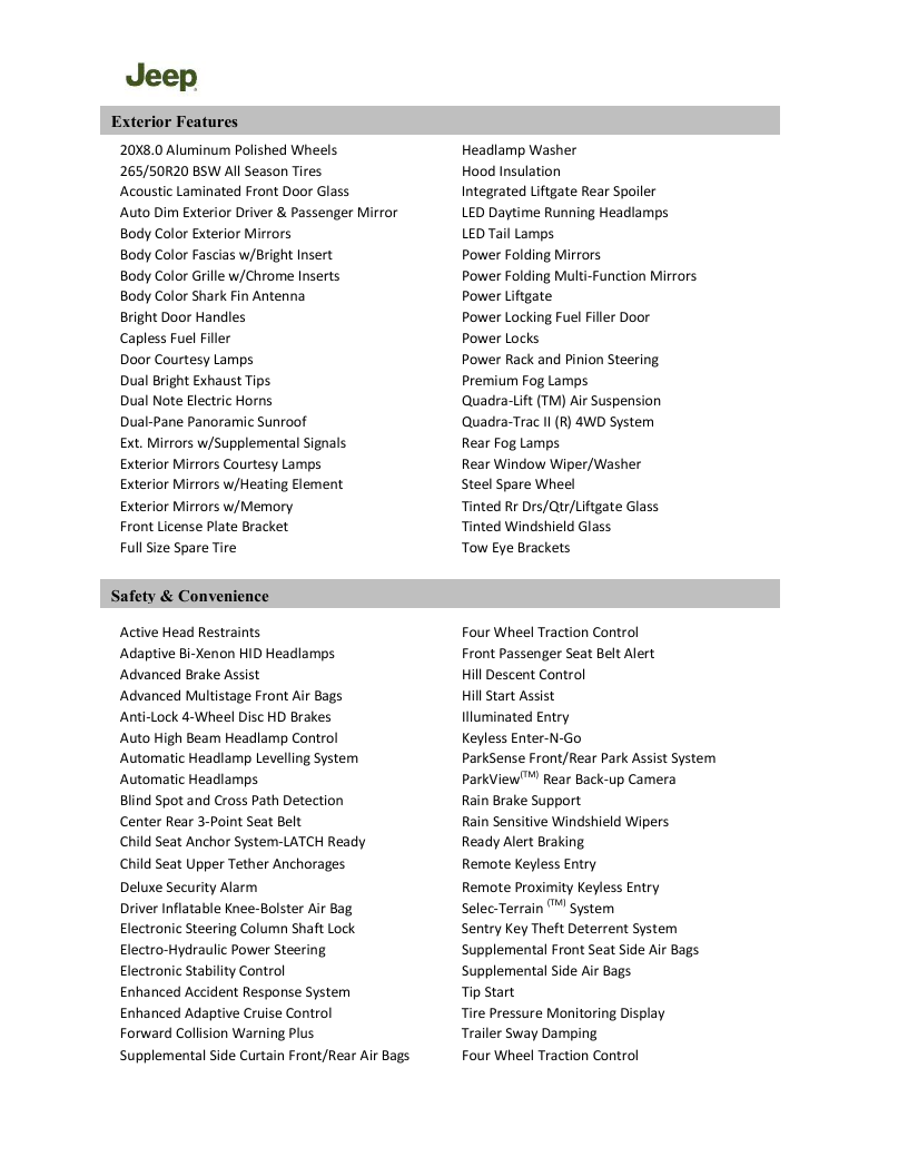 2014 Jeep Grand Cherokee Service Schedule