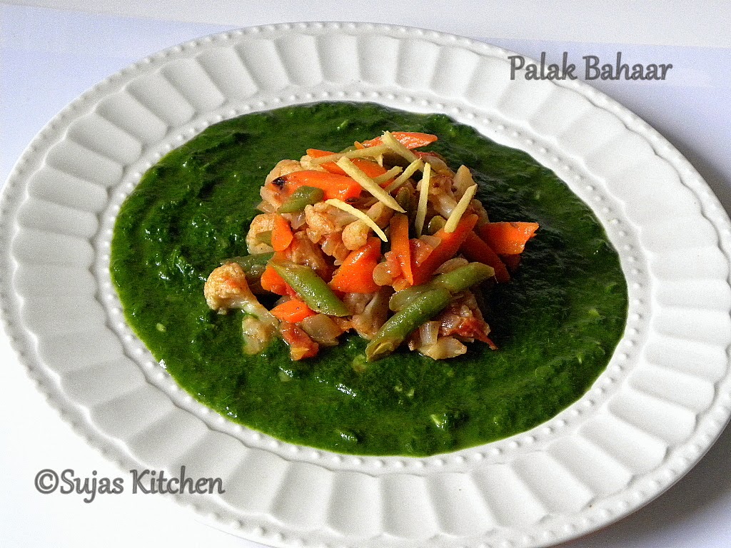 Pureed spinach with sauteed vegetables