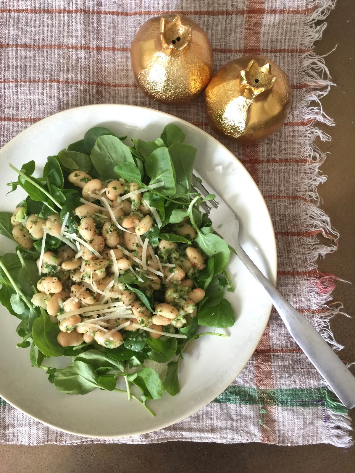 fort & field WARM WHITE BEAN SALAD WITH ARUGULA PESTO AND PRESERVED LEMON