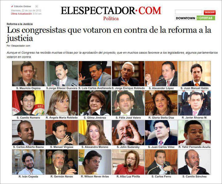 LISTA DE SENADORES Y REPRESENTANTES QUE VOTARON EL PROYECTO DE REFORMA