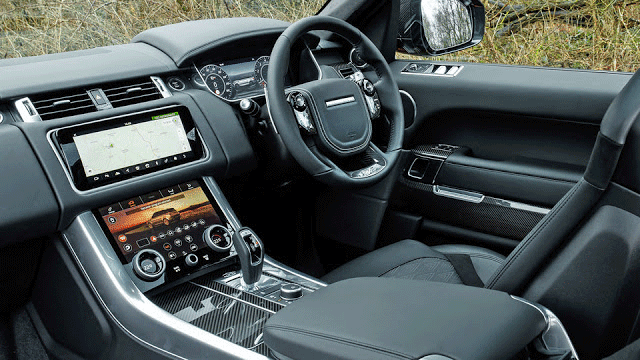 2018 Range Rover Sport SVR new steering wheel and double screens in centre console Range Rover Sport SVR interior