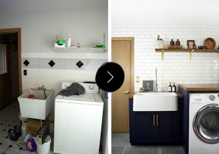 Antes y después de un cuarto de lavado multiusos