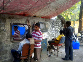 barber shop, outdoor, kerbside, pavement, lower parel , mumbai, india, 