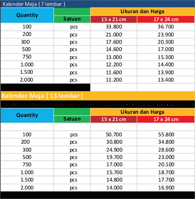 Daftar Harga Cetak Kalender Meja dan Kalender Dinding tahun 2017 Daftar Harga Cetak Kalender Meja dan Kalender Dinding tahun 2017
