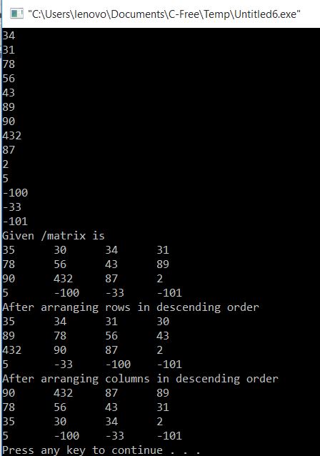 All C Programs: Program 139:Arrange Rows and Columns of Matrix in ...