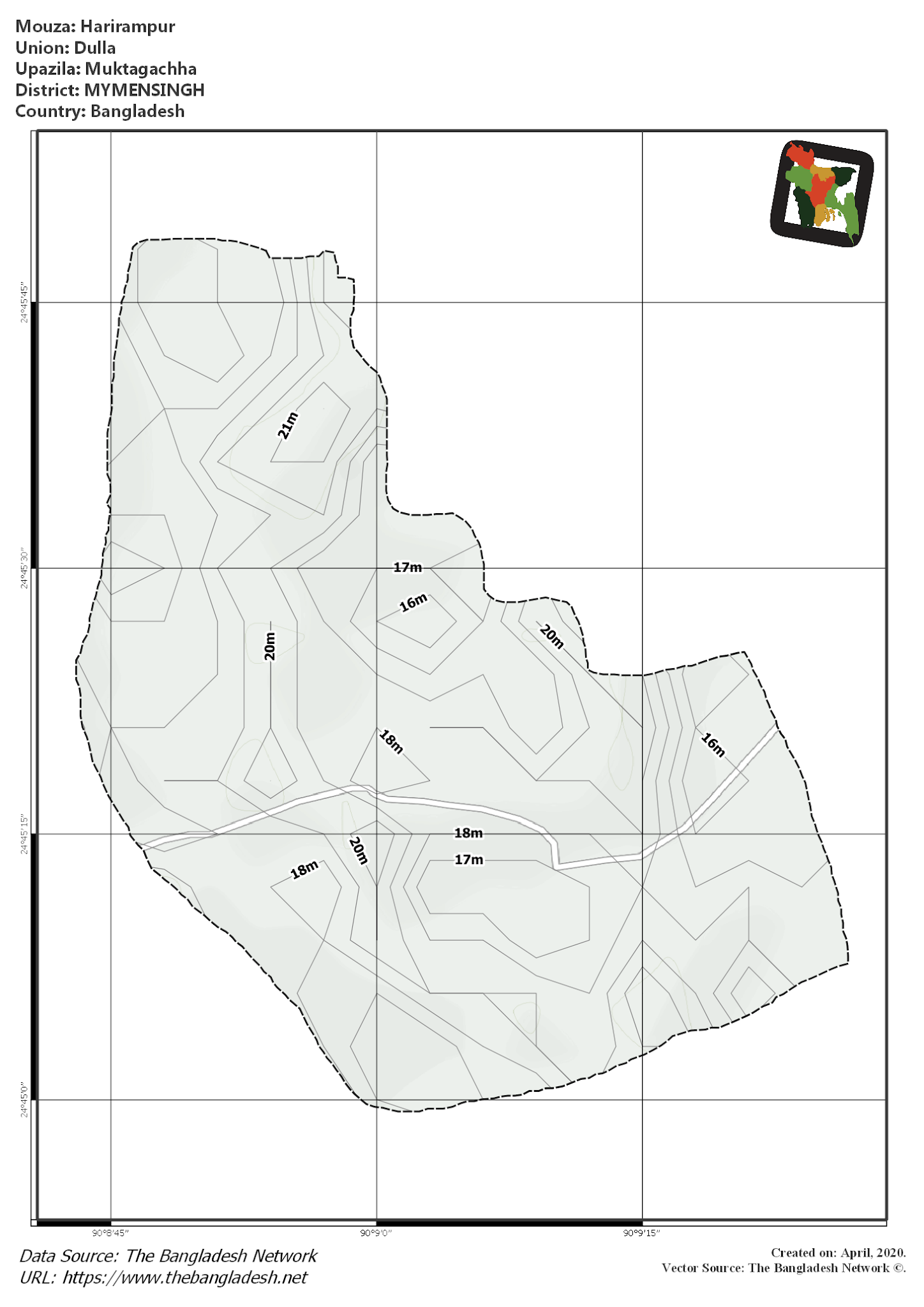 Map of Harirampur Mouza of Muktagachha Upazila, MYMENSINGH, Bangladesh.