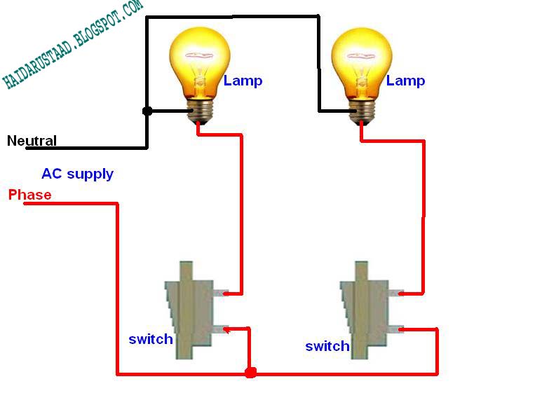 How to control 2 lamps (bulbs) by 2 switches (one way switches