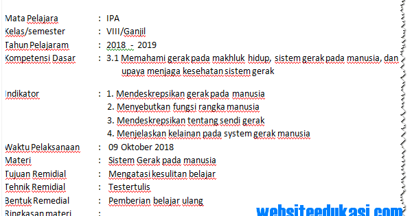 Format Rencana Program Pengayaan dan Remedial IPA Kelas 8