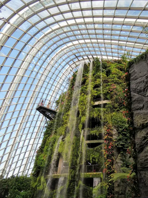 Cloud forest and waterfall at the Gardens by the Bay in Singapore