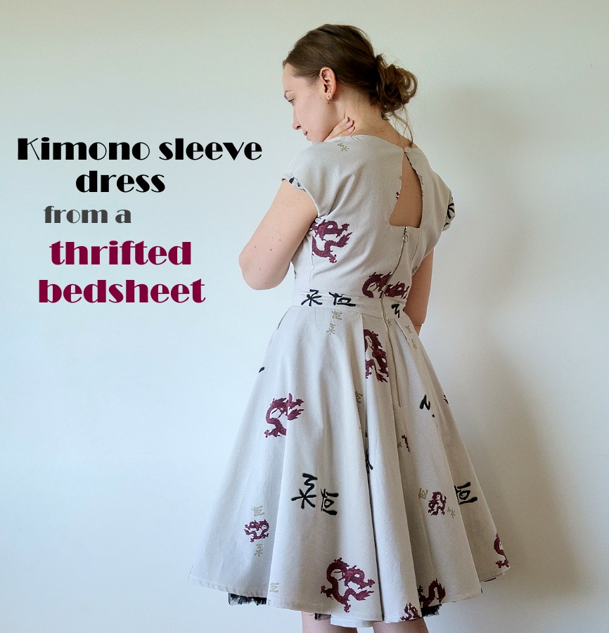 Sew Scoundrel: Kimono sleeve dress from thrifted bedsheet (here be dragons!) How To Make A Kimono From A Bed Sheet