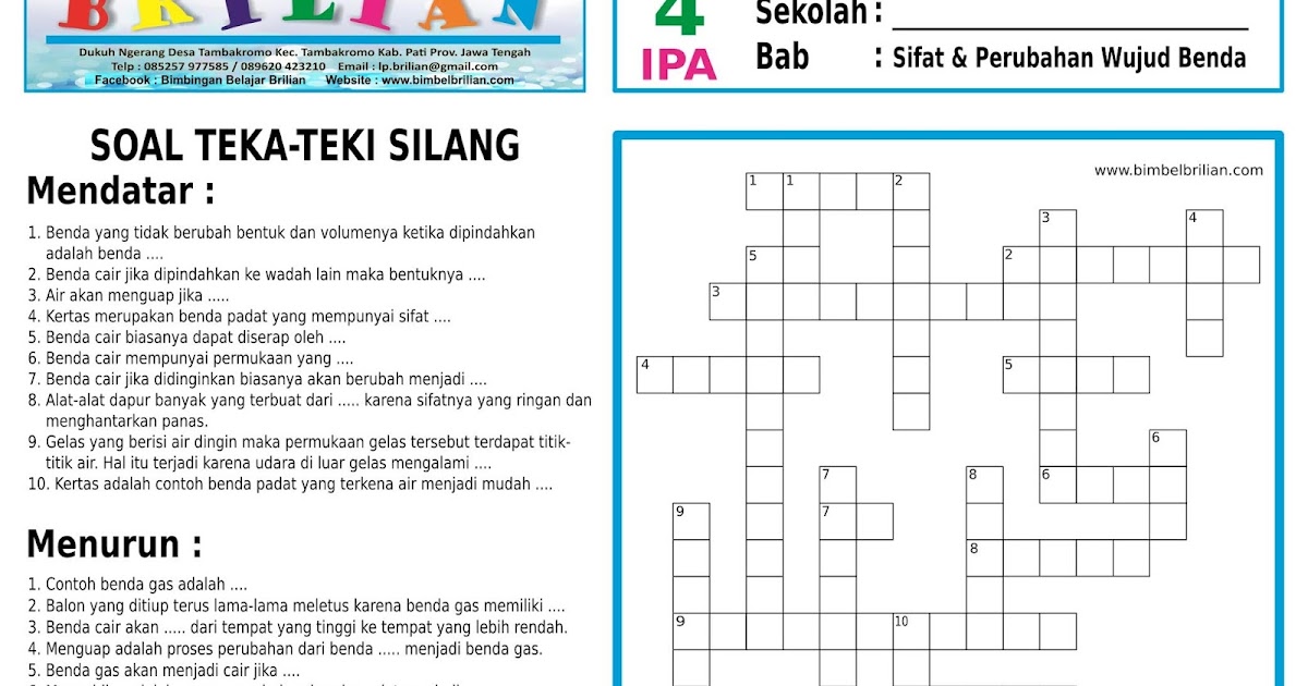 Teka Teki Silang Sd Kelas 4