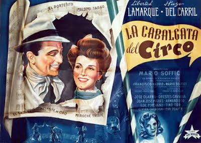Hugo del Carril y Libertad Lamarque en afiche de la pel. La Cabalgata del circo