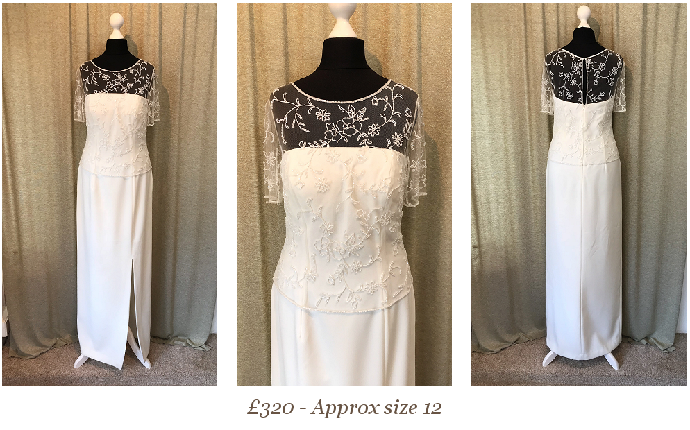 Beaded short sleeve wedding  dress  size 12