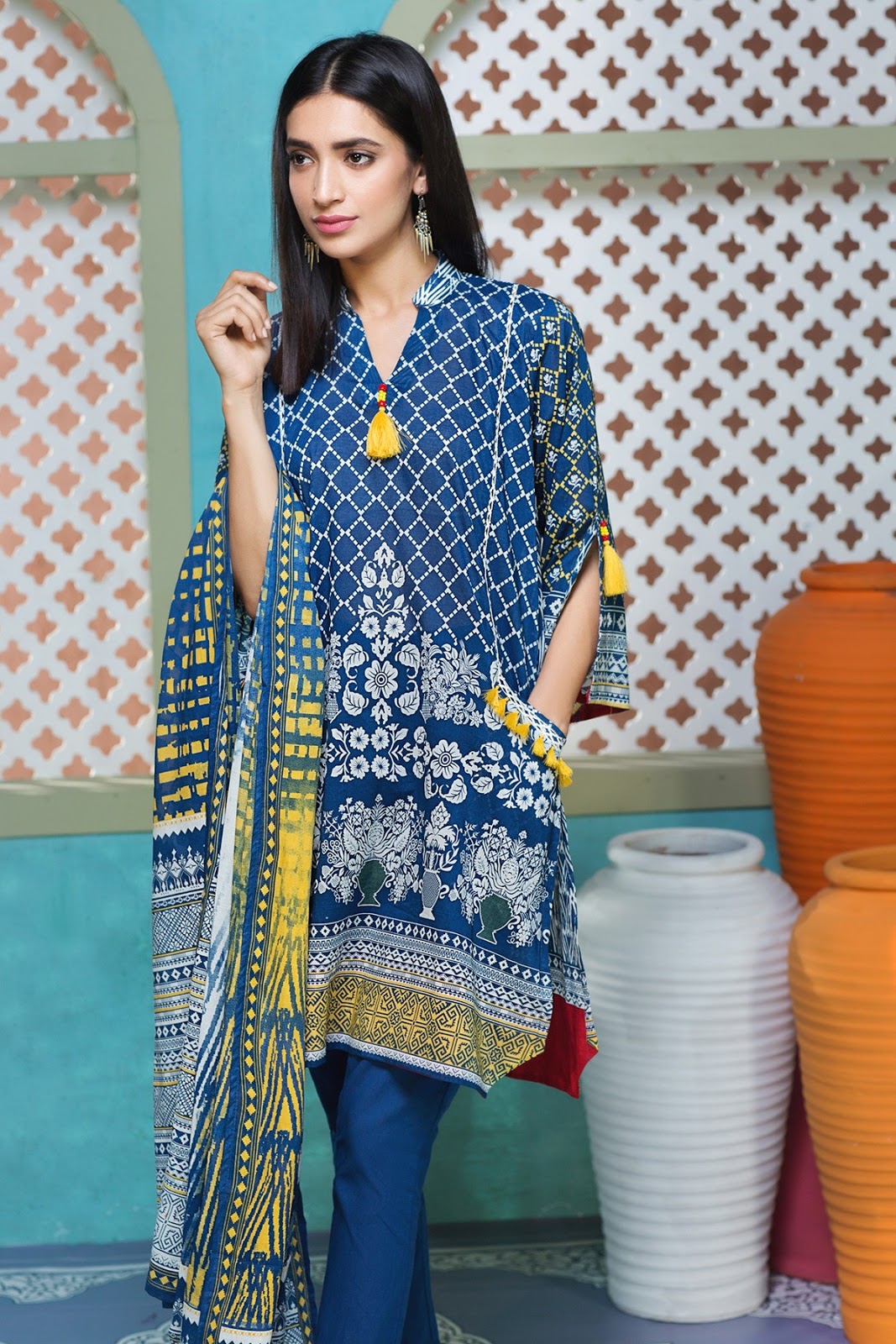 Khaadi Unstitched Eid Collection 2017 A17311-B-BLUE with model Rubab Ali