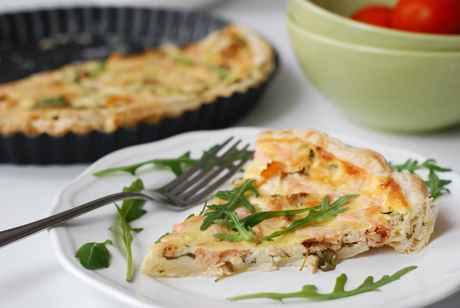 quiche with salmon and arugula Boulevard de Prague